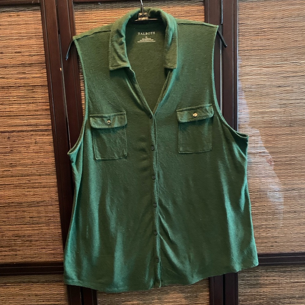Talbots Green Sleeveless Collared Shirt